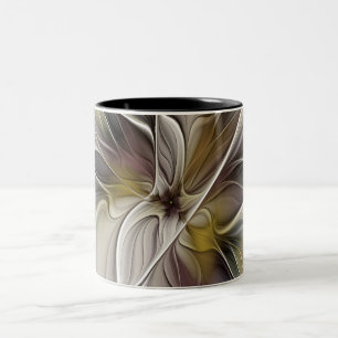 Bloemige fractal, fantasiebloem met aardetinten tweekleurige koffiemok