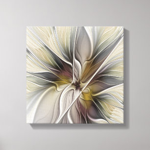 Bloemige Fractal, Fantasiebloem met Aardtinten Canvas Afdruk