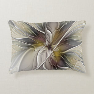 Bloemige Fractal, Fantasiebloem met Aardtinten Decoratief Kussen