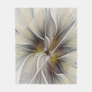 Bloemige Fractal, Fantasiebloem met Aardtinten Fleece Deken