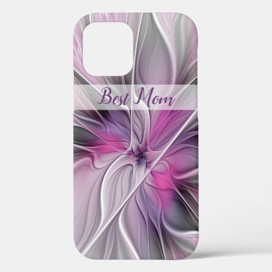 Bloemige Fractale Abstracte Bloem Roze Grijs Beste Case-Mate iPhone Case (Achterkant)
