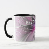 Bloemige Fractale Abstracte Bloem Roze Grijs Beste Mok (Links)