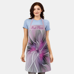 Bloemige Fractale Abstracte Bloem Roze Grijs Beste Schort