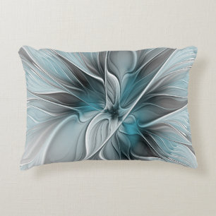 Bloemige Fractale Moderne Abstracte Bloem Blauw Gr Accent Kussen