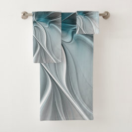 Bloemige Fractale Moderne Abstracte Bloem Blauw Gr Bad Handdoek