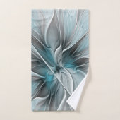 Bloemige Fractale Moderne Abstracte Bloem Blauw Gr Bad Handdoek (Handdoek)