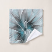 Bloemige Fractale Moderne Abstracte Bloem Blauw Gr Bad Handdoek (Wasdoekje)