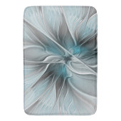 Bloemige Fractale Moderne Abstracte Bloem Blauw Gr Badmat (Voorkant Verticaal)