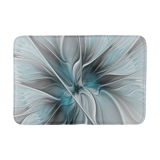 Bloemige Fractale Moderne Abstracte Bloem Blauw Gr Badmat (Voorkant)