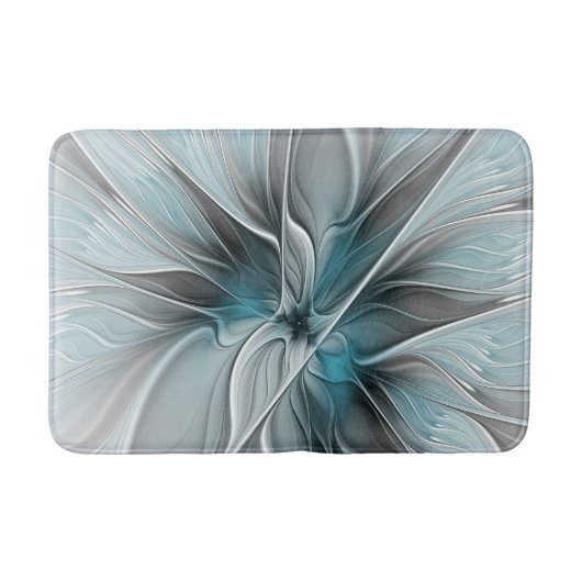 Bloemige Fractale Moderne Abstracte Bloem Blauw Gr Badmat (Voorkant)