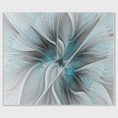 Bloemige Fractale Moderne Abstracte Bloem Blauw Gr Cadeaupapier (Vlak)