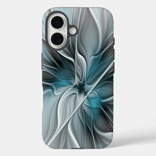 Bloemige Fractale Moderne Abstracte Bloem Blauw Gr Case-Mate iPhone Case (Achterkant)
