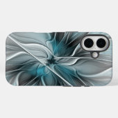 Bloemige Fractale Moderne Abstracte Bloem Blauw Gr Case-Mate iPhone Case (Achterkant (horizontaal))