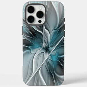 Bloemige Fractale Moderne Abstracte Bloem Blauw Gr iPhone 16 Pro Max Hoesje