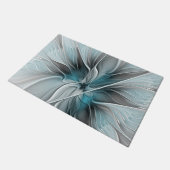 Bloemige Fractale Moderne Abstracte Bloem Blauw Gr Deurmat (Schuin)