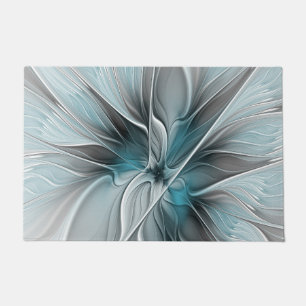 Bloemige Fractale Moderne Abstracte Bloem Blauw Gr Deurmat
