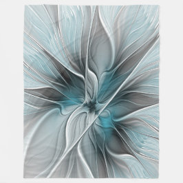 Bloemige Fractale Moderne Abstracte Bloem Blauw Gr Fleece Deken
