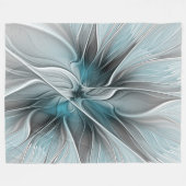 Bloemige Fractale Moderne Abstracte Bloem Blauw Gr Fleece Deken (Voorkant (Horizontaal))