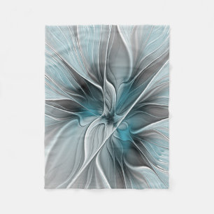 Bloemige Fractale Moderne Abstracte Bloem Blauw Gr Fleece Deken