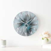 Bloemige Fractale Moderne Abstracte Bloem Blauw Gr Grote Klok (Huis)