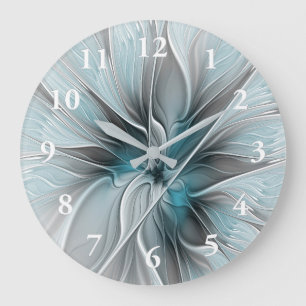 Bloemige Fractale Moderne Abstracte Bloem Blauw Gr Grote Klok