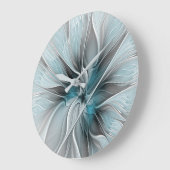 Bloemige Fractale Moderne Abstracte Bloem Blauw Gr Grote Klok (Hoek)