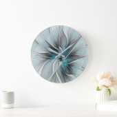 Bloemige Fractale Moderne Abstracte Bloem Blauw Gr Grote Klok (Huis)