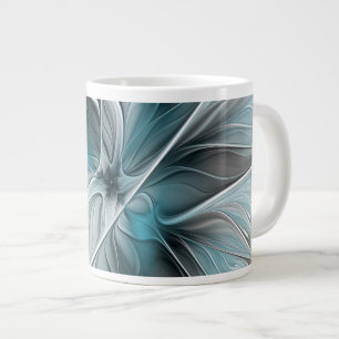 Bloemige Fractale Moderne Abstracte Bloem Blauw Gr Grote Koffiekop