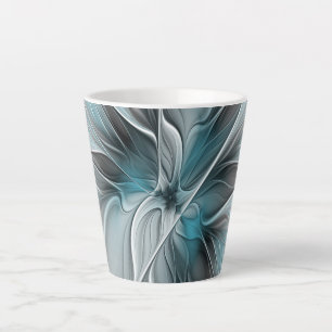 Bloemige Fractale Moderne Abstracte Bloem Blauw Gr Latte Mok