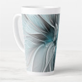 Bloemige Fractale Moderne Abstracte Bloem Blauw Gr Latte Mok (Linkerhoek)