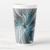 Bloemige Fractale Moderne Abstracte Bloem Blauw Gr Latte Mok (Voorkant)