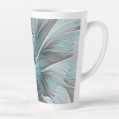 Bloemige Fractale Moderne Abstracte Bloem Blauw Gr Latte Mok (Rechts)