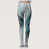 Bloemige Fractale Moderne Abstracte Bloem Blauw Gr Leggings (Voorkant)