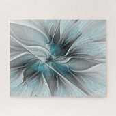 Bloemige Fractale Moderne Abstracte Bloem Blauw Gr Legpuzzel (Horizontaal)