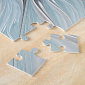 Bloemige Fractale Moderne Abstracte Bloem Blauw Gr Legpuzzel (Zijkant)