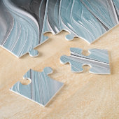 Bloemige Fractale Moderne Abstracte Bloem Blauw Gr Legpuzzel (Zijkant)