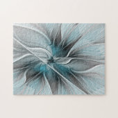 Bloemige Fractale Moderne Abstracte Bloem Blauw Gr Legpuzzel (Horizontaal)