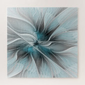 Bloemige Fractale Moderne Abstracte Bloem Blauw Gr Legpuzzel (Horizontaal)