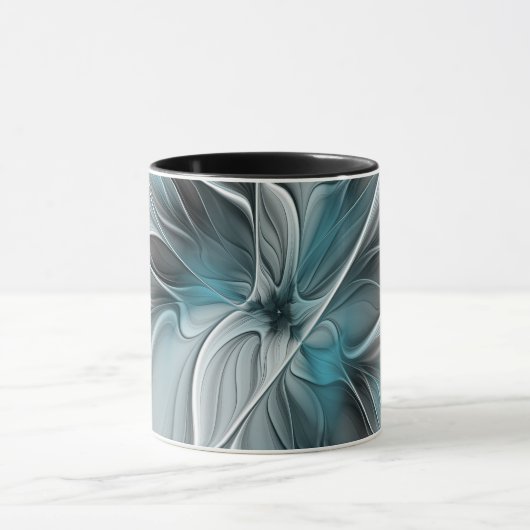 Bloemige Fractale Moderne Abstracte Bloem Blauw Gr Mok (Midden)