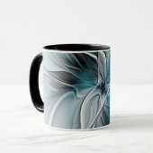 Bloemige Fractale Moderne Abstracte Bloem Blauw Gr Mok (Voorkant links)