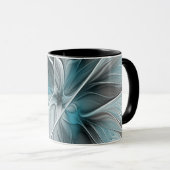 Bloemige Fractale Moderne Abstracte Bloem Blauw Gr Mok (Voorkant rechts)