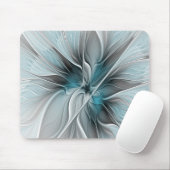 Bloemige Fractale Moderne Abstracte Bloem Blauw Gr Muismat (Met muis)