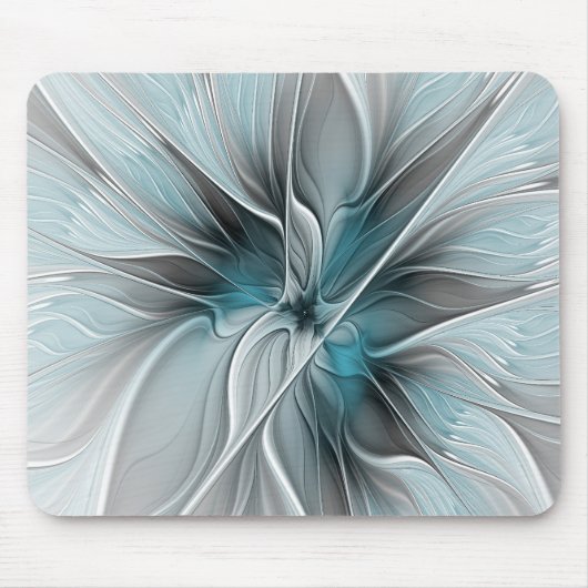 Bloemige Fractale Moderne Abstracte Bloem Blauw Gr Muismat (Voorkant)