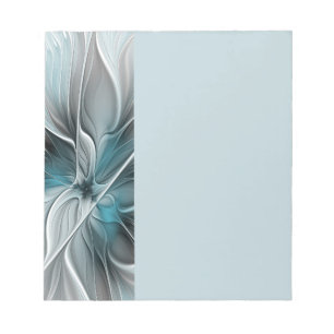 Bloemige Fractale Moderne Abstracte Bloem Blauw Gr Notitieblok