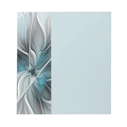 Bloemige Fractale Moderne Abstracte Bloem Blauw Gr Notitieblok (Voorkant)