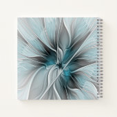 Bloemige Fractale Moderne Abstracte Bloem Blauw Gr Notitieboek (Achterkant)