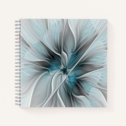 Bloemige Fractale Moderne Abstracte Bloem Blauw Gr Notitieboek (Voorkant)