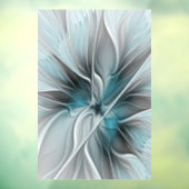 Bloemige Fractale Moderne Abstracte Bloem Blauw Gr Raamsticker (Vel 3)