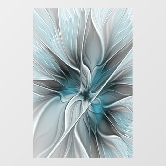 Bloemige Fractale Moderne Abstracte Bloem Blauw Gr Raamsticker (Vel)