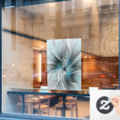 Bloemige Fractale Moderne Abstracte Bloem Blauw Gr Raamsticker (Cafe Raam)